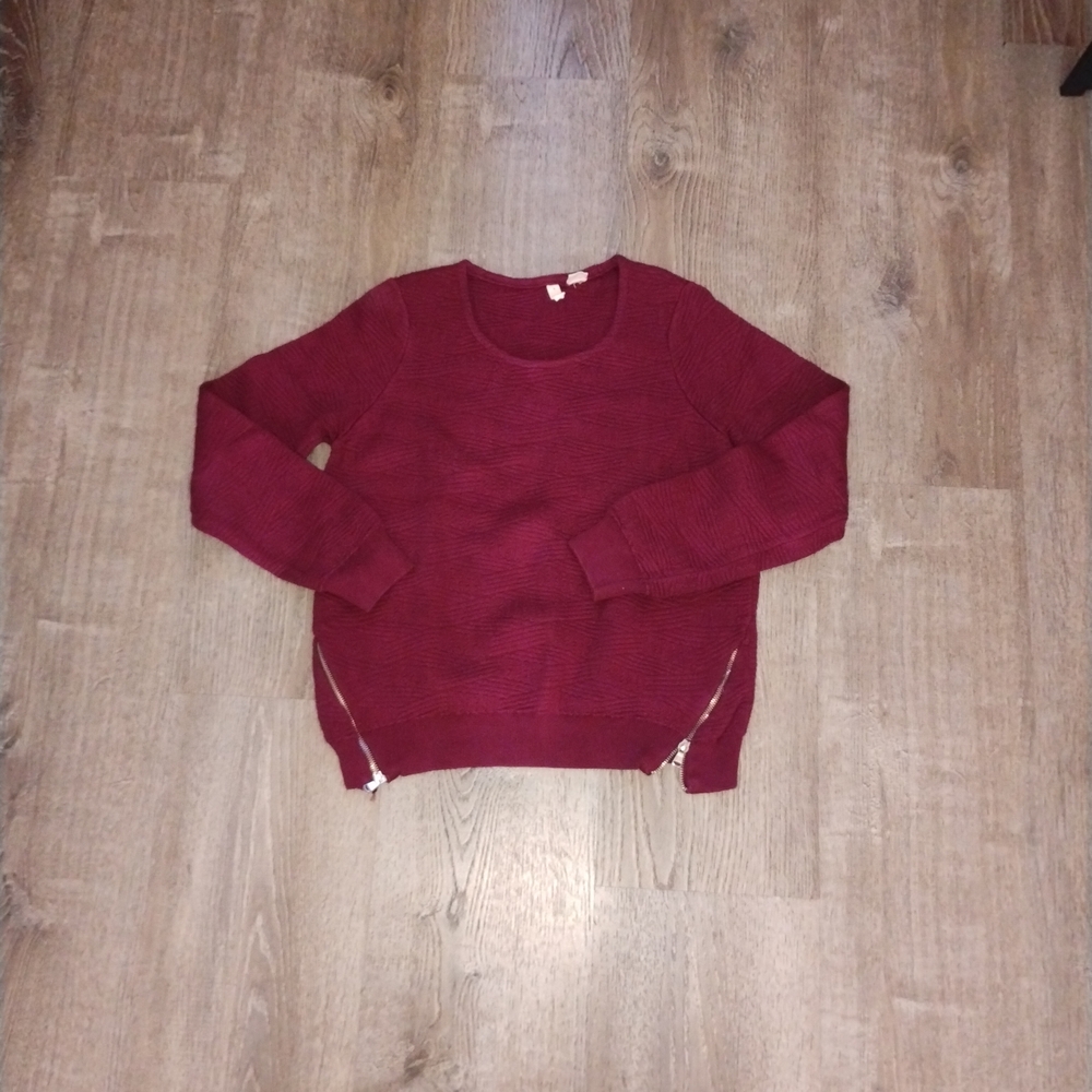 Merona Target Burgundy Textured Knit Sweater Top Side Zippers Size M
